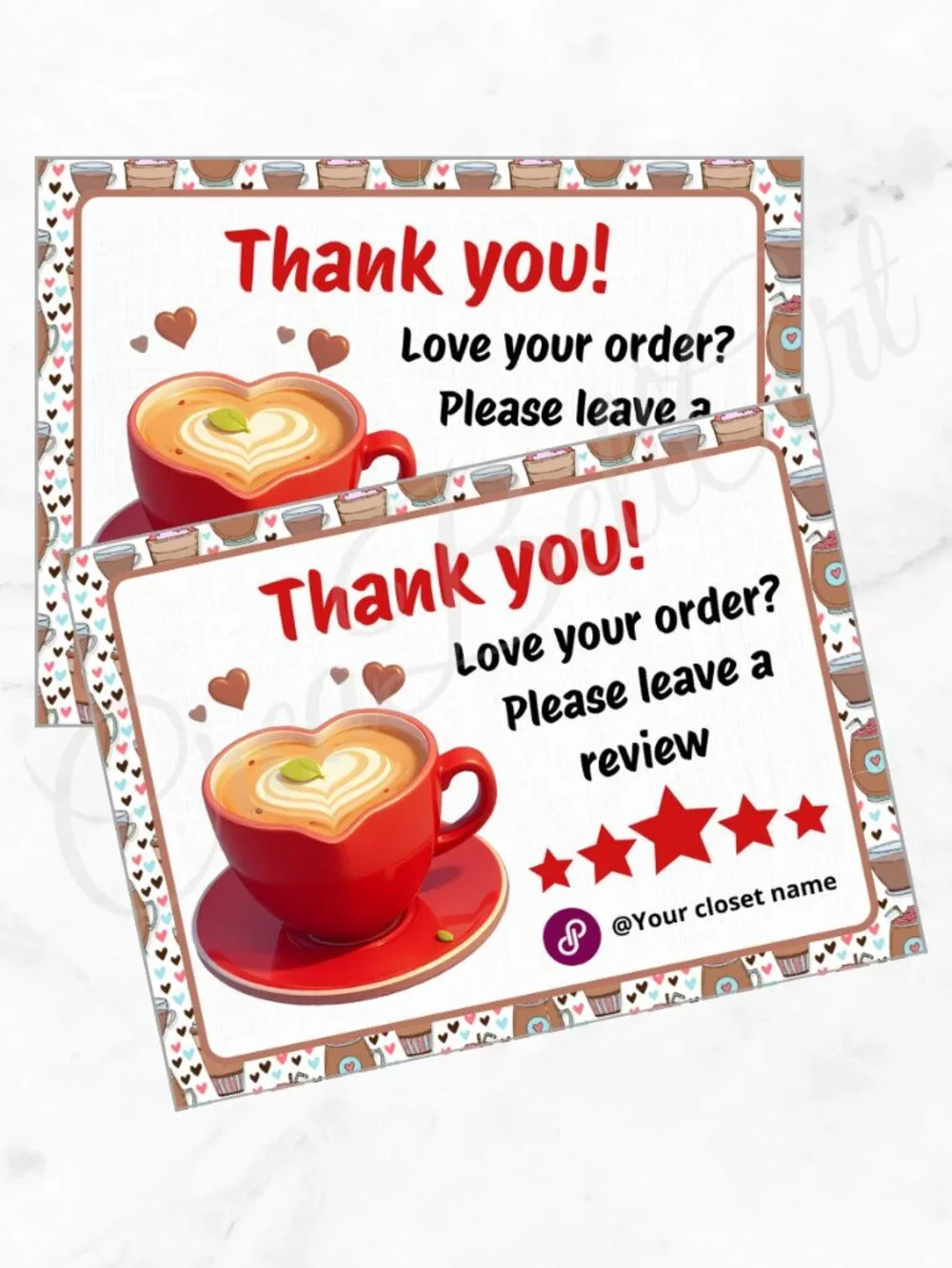 100 Personalized Coffe Thank You Cards Small Business, 4×3 in
